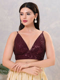 Joban Fashion Women Sequin Dark-Maroon Stitched Blouse | Grocsy