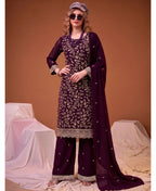 KC Purple Straight Suit For Women Georgette Fabric | Grocsy