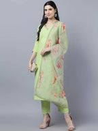 Myshka Women Green Regular Pure Cotton Kurta with Trousers With Dupatta Set | Grocsy