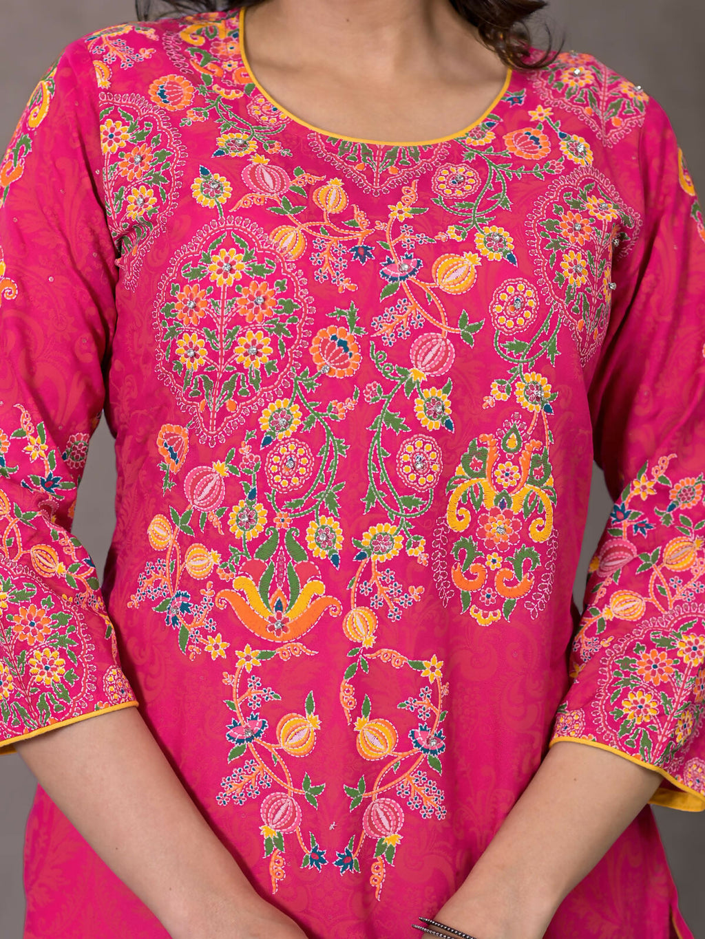 Juniper Women's Pink Thread Embroidered Liva Rayon Kurta With Sequins & Beads | Grocsy
