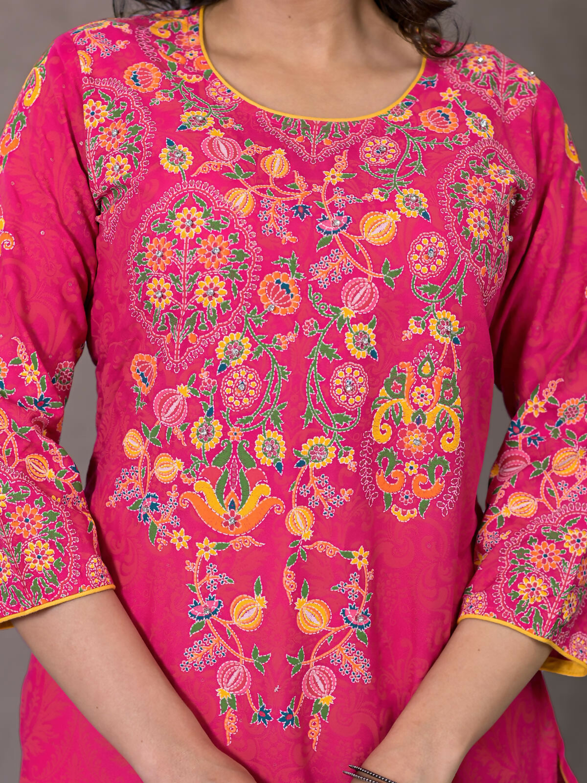 Juniper Women's Pink Thread Embroidered Liva Rayon Kurta With Sequins & Beads | Grocsy