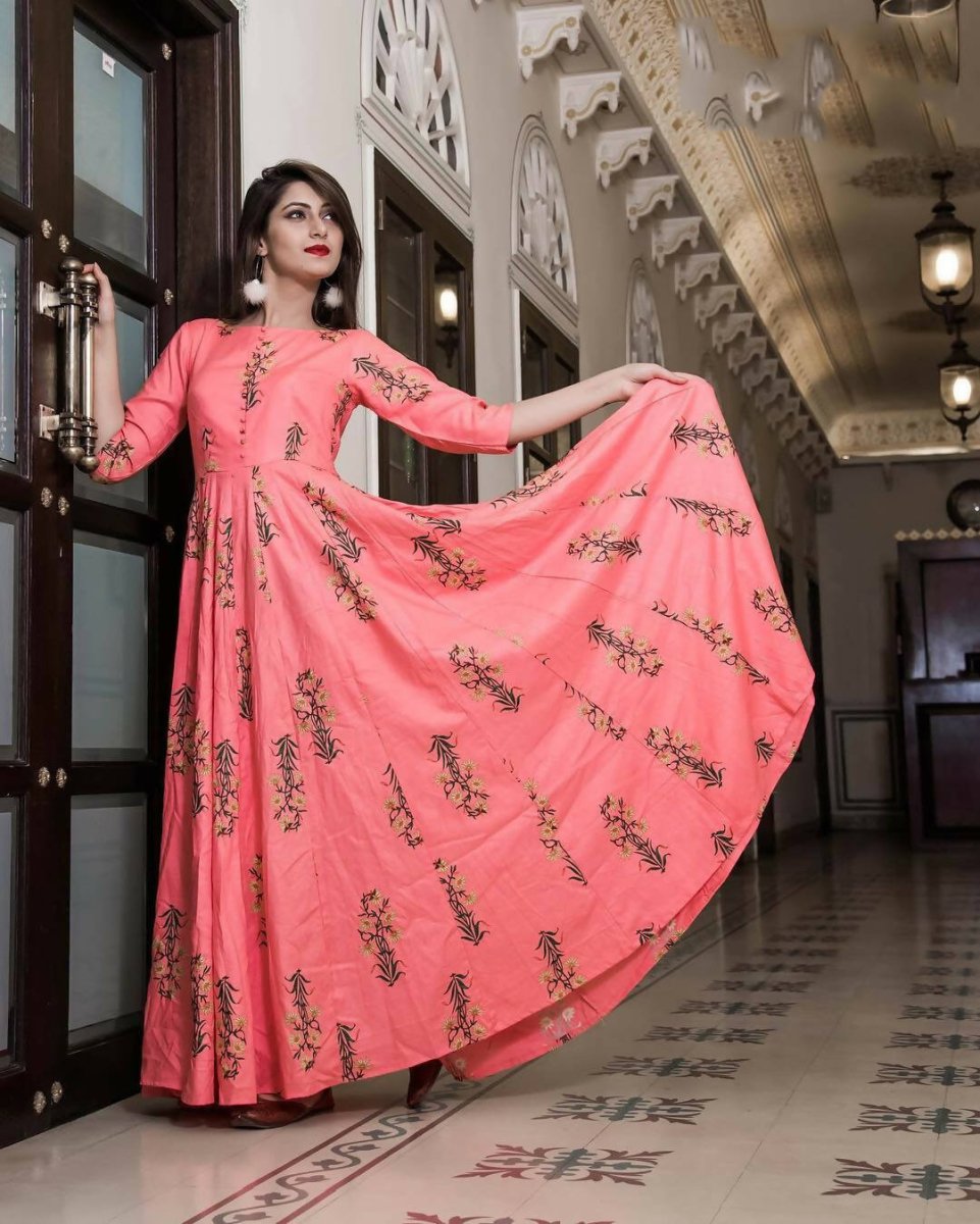 All Season Designer Pink Pure Maslin Gown - Anbazaar | Grocsy