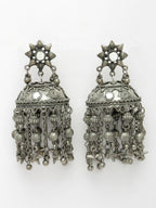 NVR Women's Silver Plated Mirror Work Oxidised Contemporary Jhumka Earrings | Grocsy