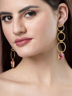 NVR Women's Gold-Polished Mother of Pearl Handcrafted Drop Earrings