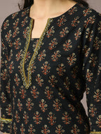 Myshka Women's Black Printed Cotton Straight Party Kurta Set | Grocsy