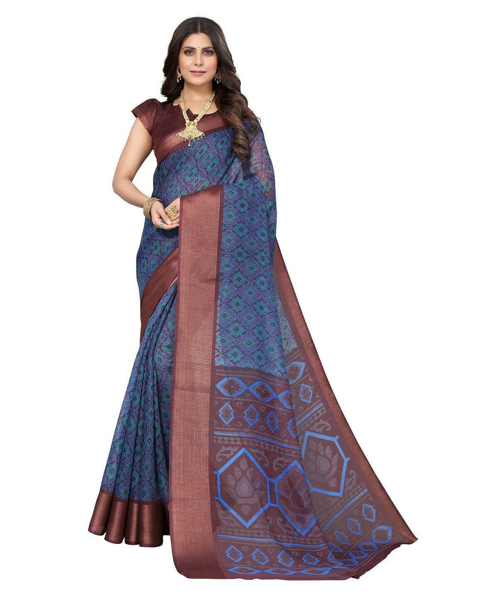 Vamika Cotton Blue Jari Border Bollywood Style Saree (VASU BLUE) | Grocsy