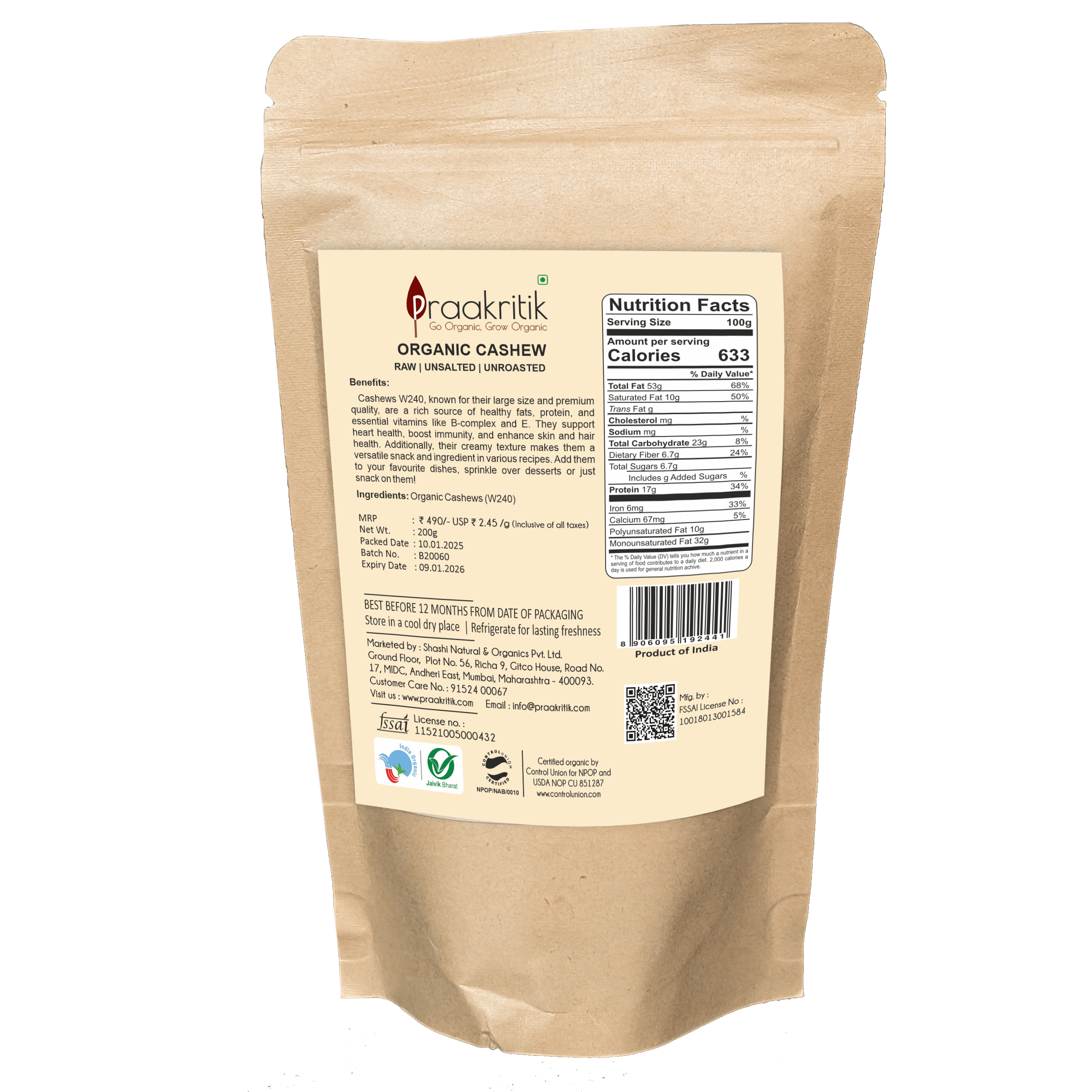 Praakritik Organic Cashew | Grocsy