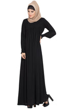 Bashariya Loose From Chest| Arabian Abaya With Gather and Smocky Sleeves - Black | Grocsy