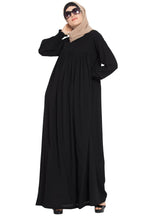 Bashariya Loose From Chest| Arabian Abaya With Gather and Smocky Sleeves - Black | Grocsy