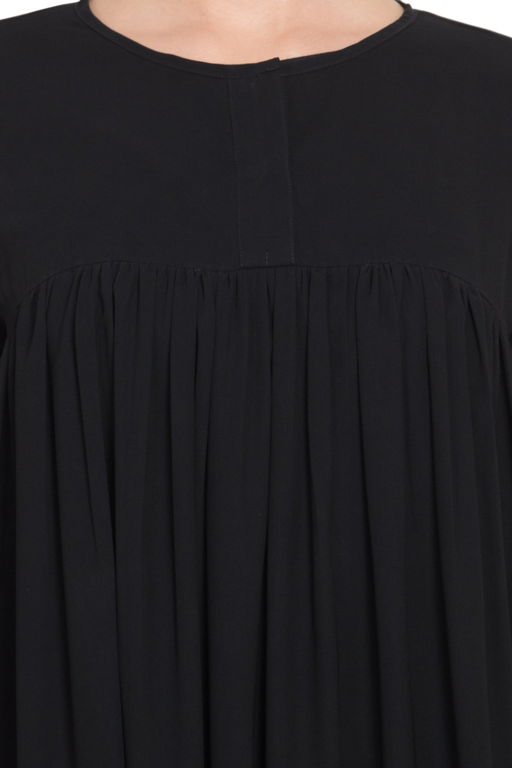 Bashariya Loose From Chest| Arabian Abaya With Gather and Smocky Sleeves - Black | Grocsy