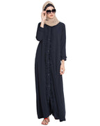 Bashariya Front Open Abaya With Ruffled Panels and Side Pockets - NavyBlue | Grocsy