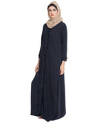 Bashariya Front Open Abaya With Ruffled Panels and Side Pockets - NavyBlue | Grocsy