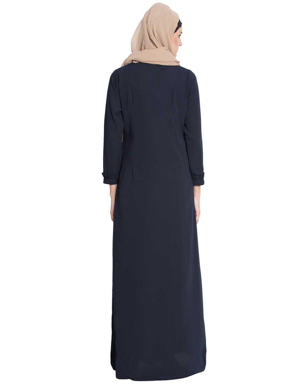 Bashariya Front Open Abaya With Ruffled Panels and Side Pockets - NavyBlue | Grocsy