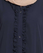 Bashariya Front Open Abaya With Ruffled Panels and Side Pockets - NavyBlue | Grocsy
