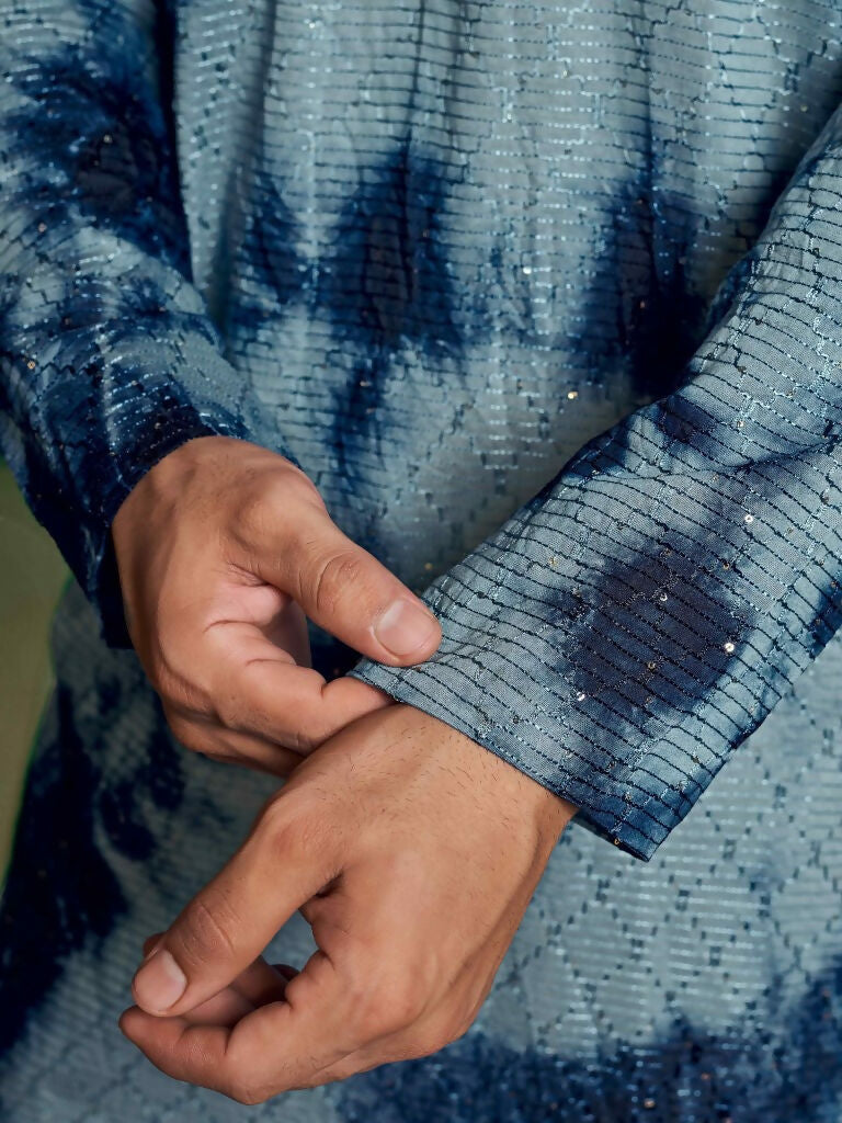 Blue Viscose Designer Sequance Embroidery Work Men's Kurta Set - Mahotsav | Grocsy