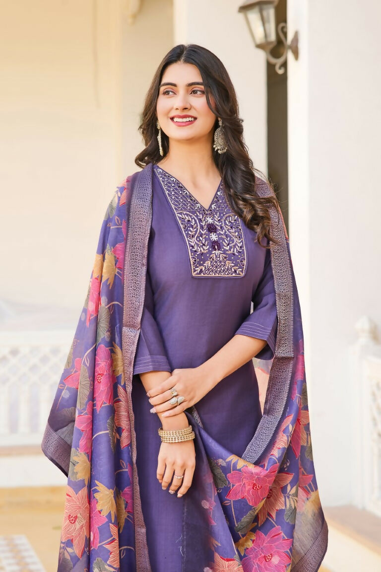 Festive Wear Ethnic Purple vetigun Stitched Suit With Dupatta - Nisha | Grocsy