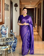 DEIANA'S Beautiful Designer Golden zari Soft Lichi Silk Saree - Blue | Grocsy