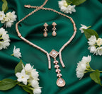 Jewel City Exquisite Rose Gold Plated American Diamond Necklace Set | Grocsy