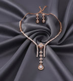 Jewel City Exquisite Rose Gold Plated American Diamond Necklace Set | Grocsy