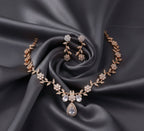 Jewel City Exquisite Rose Gold Plated White American Diamond Necklace Set | Grocsy
