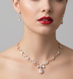 Jewel City Exquisite Rose Gold Plated White American Diamond Necklace Set | Grocsy