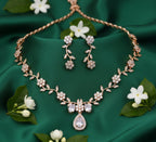 Jewel City Exquisite Rose Gold Plated White American Diamond Necklace Set | Grocsy