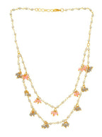 Beaded Pearl Necklace with Grey and Pink Colourful Motifs - Ruby Raang | Grocsy