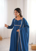The52 Women's Gorgeous Solid Fox Blooming Georgette Fabric Flared Anarkali and Dupatta Set | Grocsy