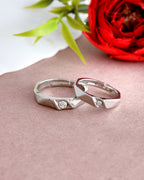 VOJ Stainless Steel Cubic Zirconia Silver Plated Adjustable Ring Set for Couple | Grocsy