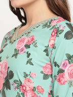 Ahalyaa Women Green Floral Printed Regular Kurta Churidar Set & With Dupatta | Grocsy