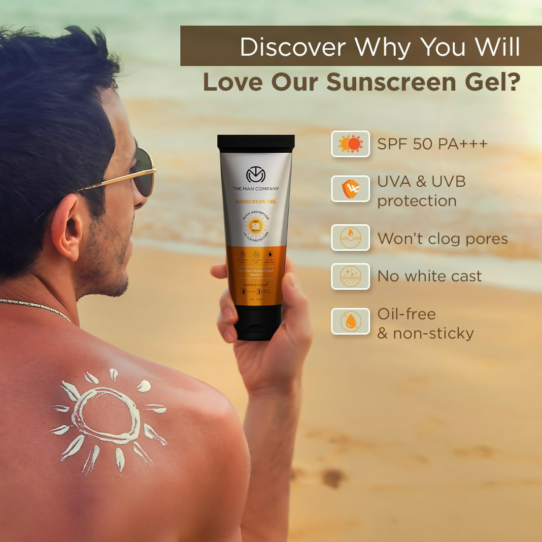 The Man Company Oil-Free Sunscreen Gel SPF 50 PA+++ For Men | Grocsy