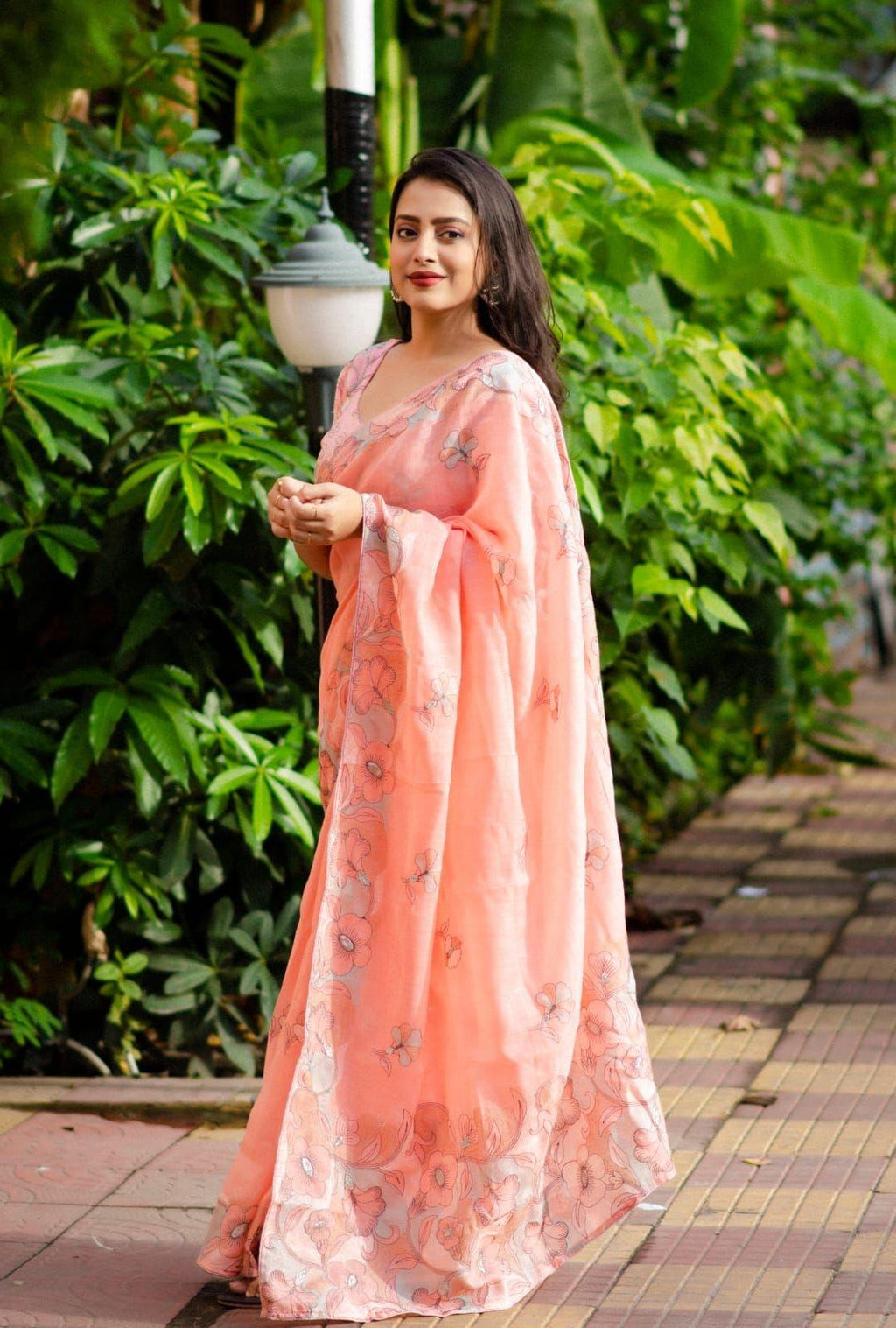 Pink Pure Linen Ethnic Motifs Saree with Unstitched Blouse - A2M | Grocsy