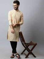 Even Apparels Beige Color Pure Cotton Men's Kurta With Side Placket (CHK1200) | Grocsy