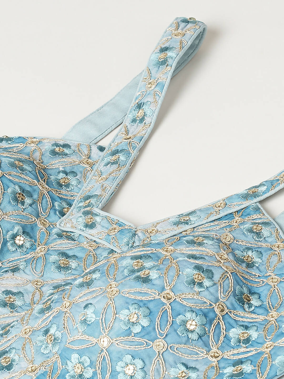House of Panchhi Turquoise Blue Organza Floral Printed Lehenga choli & Dupatta | Grocsy