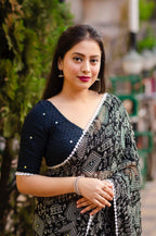 Black Poly Georgette Ethnic Motifs Saree with Unstitched Blouse - A2M | Grocsy