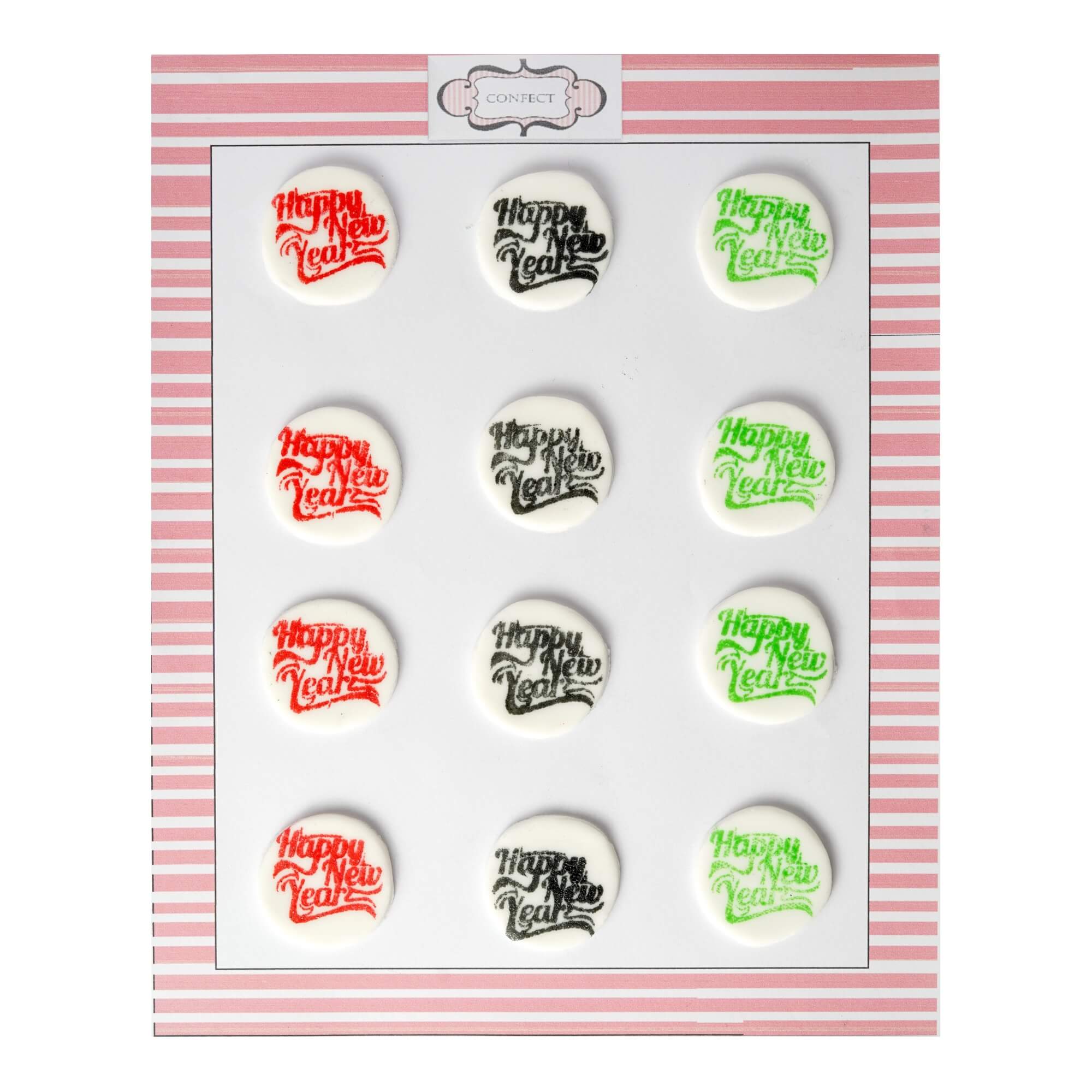 Confect Happy New Year - Red, Green, Black | Edible Christmas Topper | Grocsy