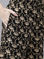 Yufta Women Black & Cream-Coloured Screen Printed Kurta with Trouser | Grocsy