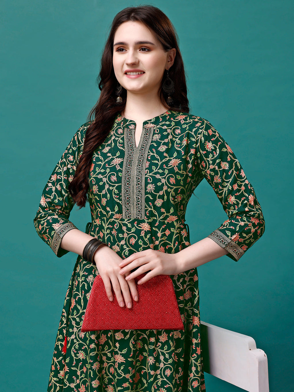 Floral Printed Rayon Flared Dress Kurta, Multicolor - Hiral Fashion | Grocsy