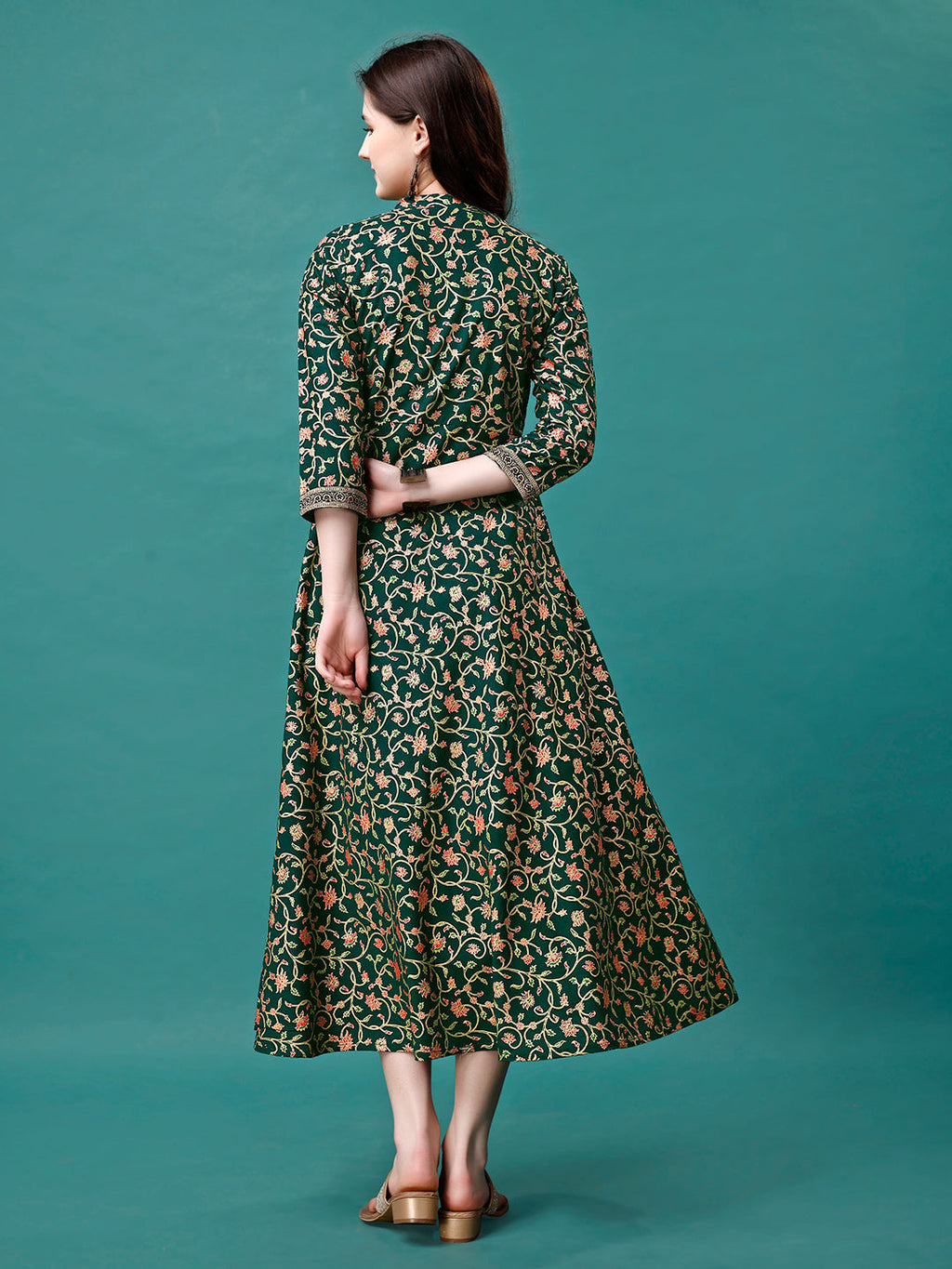 Floral Printed Rayon Flared Dress Kurta, Multicolor - Hiral Fashion | Grocsy