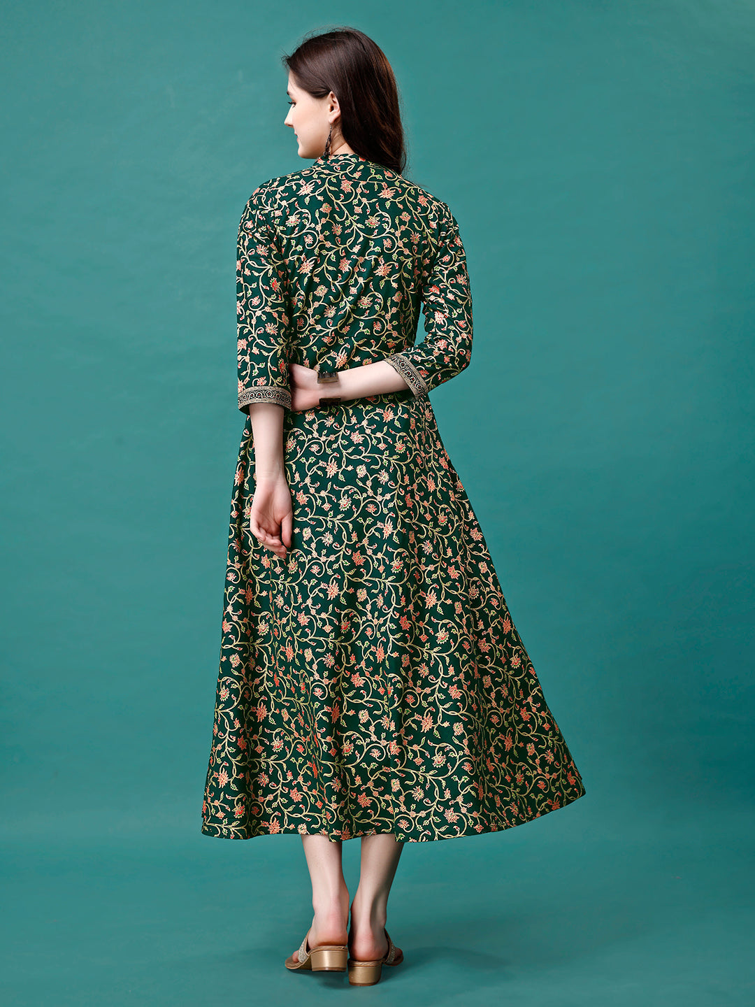 Floral Printed Rayon Flared Dress Kurta, Multicolor - Hiral Fashion | Grocsy