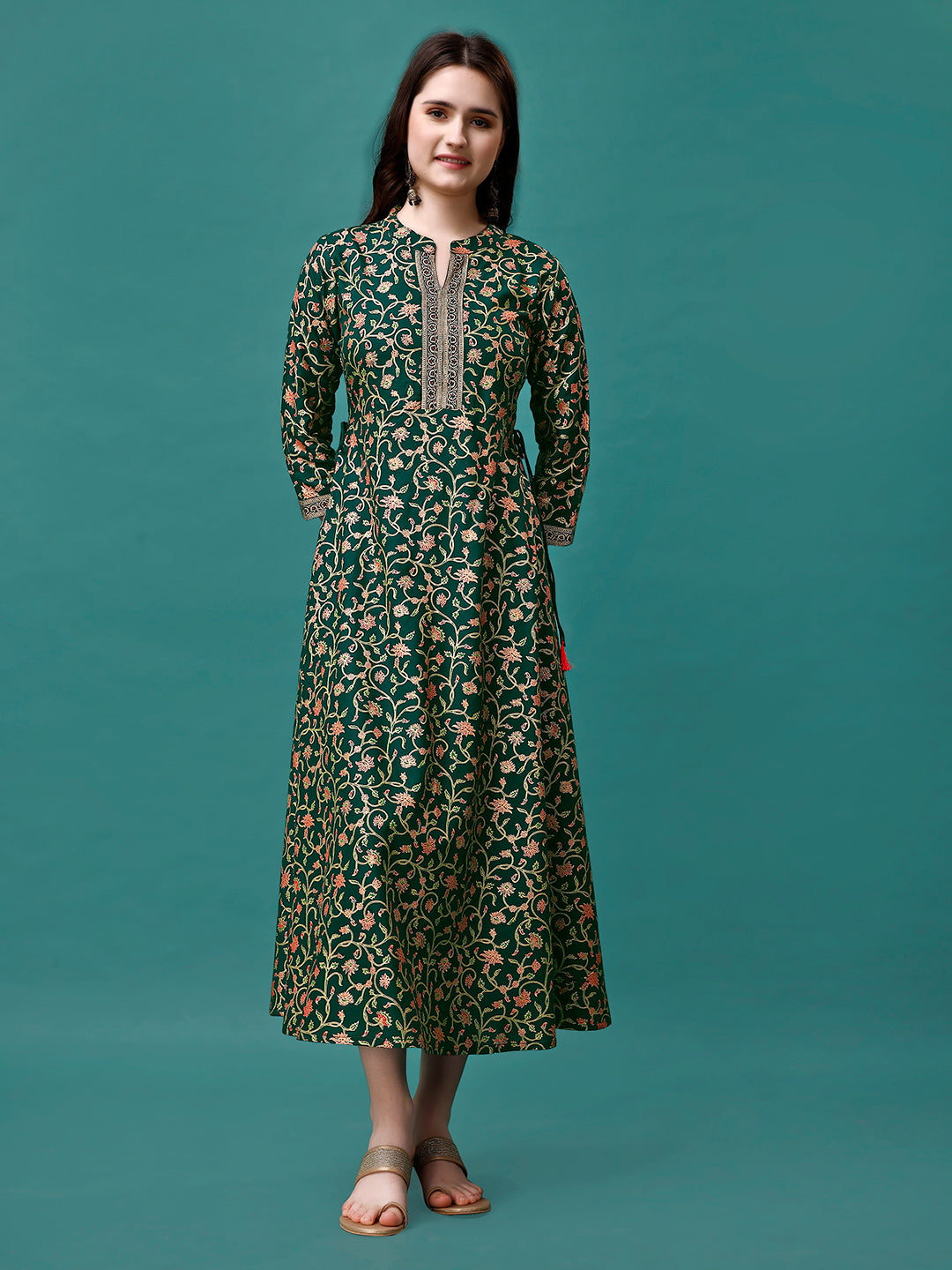 Floral Printed Rayon Flared Dress Kurta, Multicolor - Hiral Fashion | Grocsy
