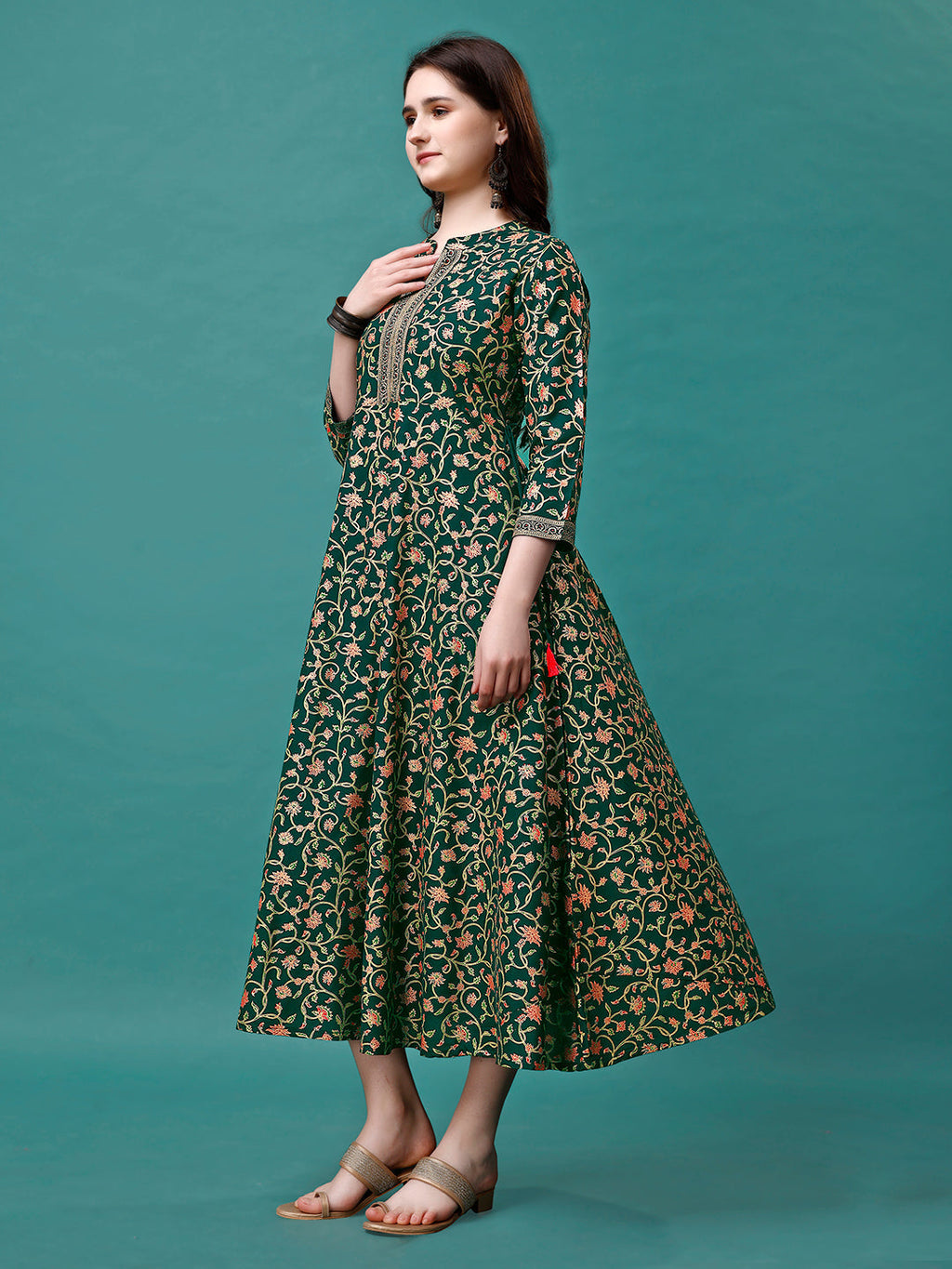 Floral Printed Rayon Flared Dress Kurta, Multicolor - Hiral Fashion | Grocsy