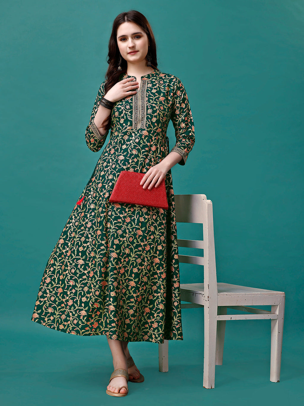 Floral Printed Rayon Flared Dress Kurta, Multicolor - Hiral Fashion | Grocsy