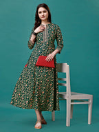 Floral Printed Rayon Flared Dress Kurta, Multicolor - Hiral Fashion | Grocsy