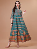 Rayon Ethnic Motifs Printed Flared Kurta, Multicolor - Hiral Fashion | Grocsy