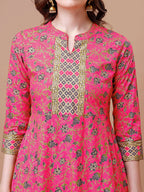 Printed Full Neck Pink Rayon Ethnic Dress, Multicolor - Hiral Fashion | Grocsy