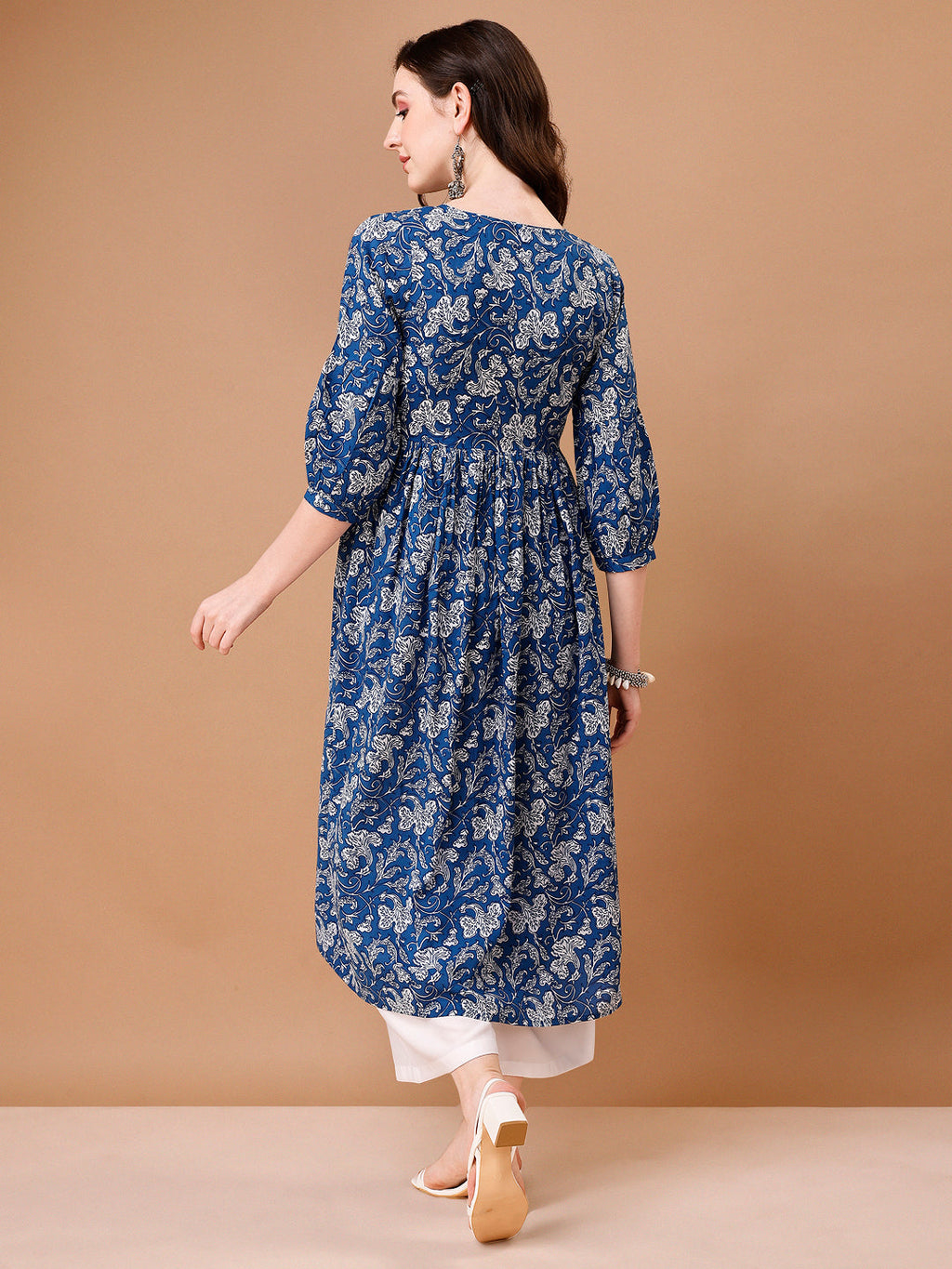 Floral Printed Flared Tie Up Neck Kurta, Multicolor - Hiral Fashion | Grocsy