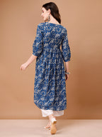 Floral Printed Flared Tie Up Neck Kurta, Multicolor - Hiral Fashion | Grocsy