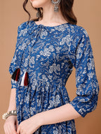 Floral Printed Flared Tie Up Neck Kurta, Multicolor - Hiral Fashion | Grocsy