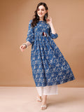 Floral Printed Flared Tie Up Neck Kurta, Multicolor - Hiral Fashion | Grocsy